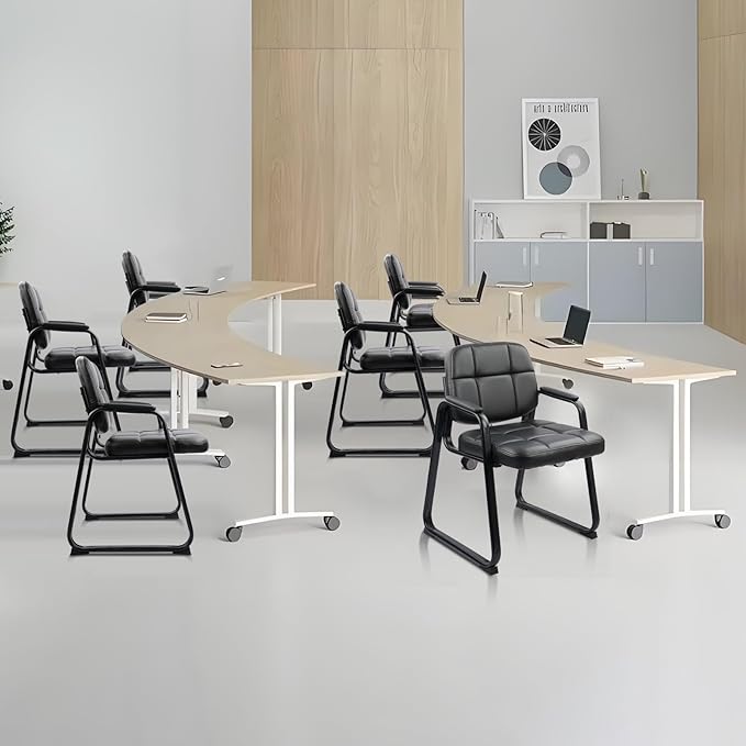 CLATINA Waiting Room Guest Chair with Bonded Leather Padded Arm Rest for Office Reception and Conference Desk Black with Sled Base 4 Pack