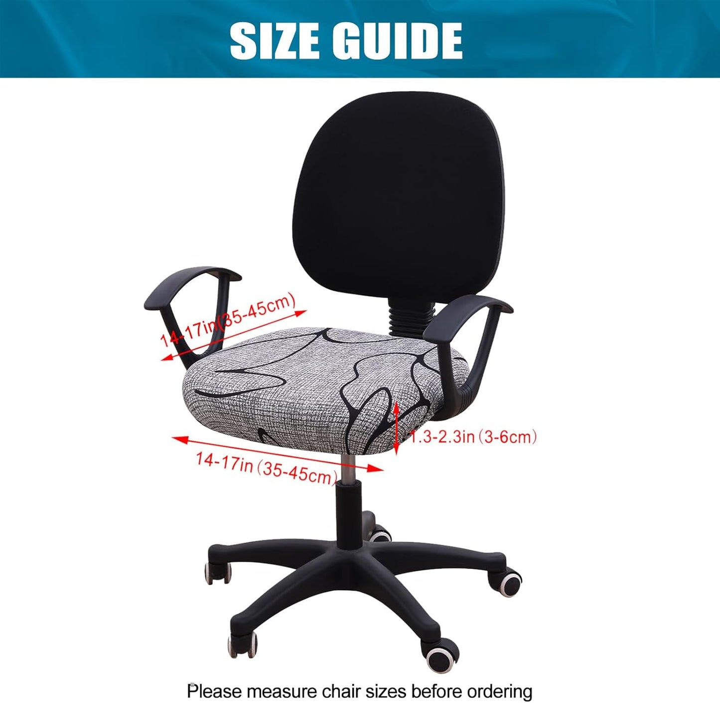 Smiry Printed Office Computer Chair Seat Covers, Stretch Fit Universal Desk Rotating Chair Cover Washable Removable Seat Cushion Protectors - Grey and Black