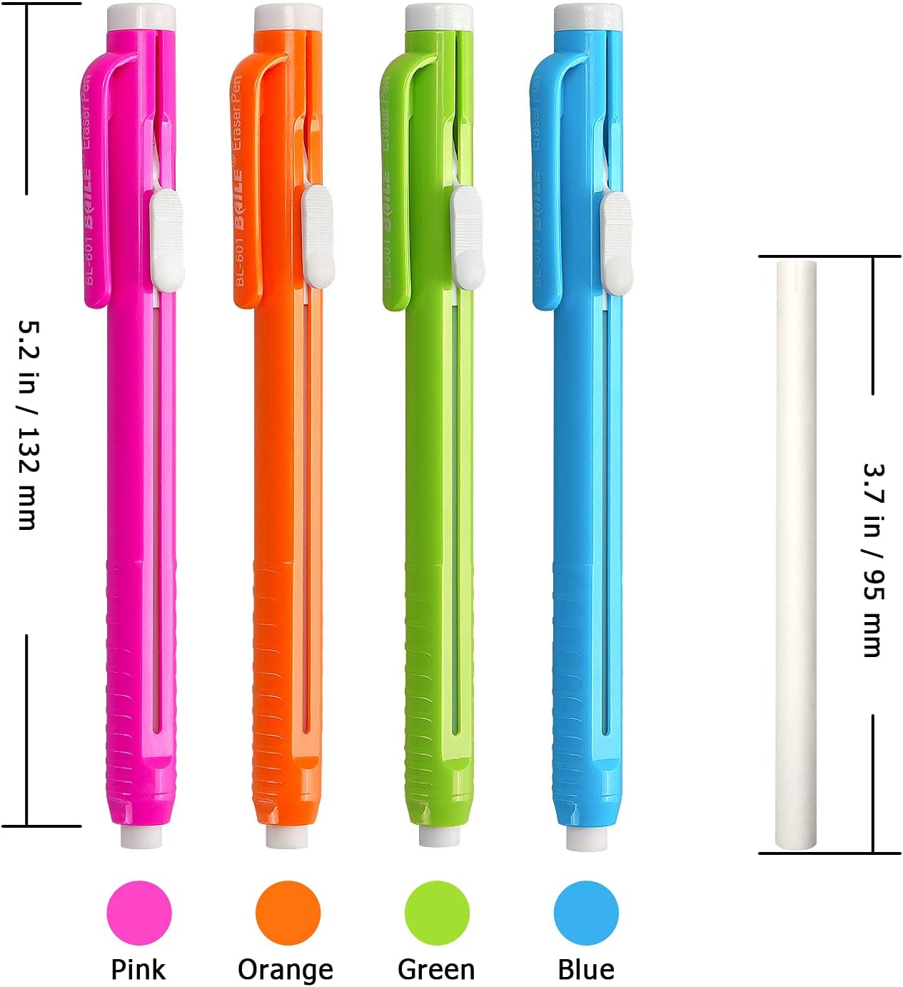 Retractable Mechanical Eraser Pen, Pen-Style Erasers Assorted Color, 4 Pack