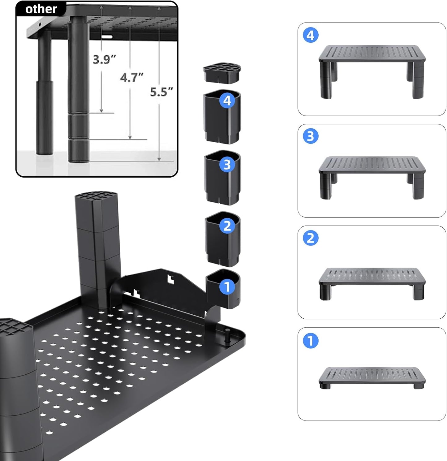 Pholiten Monitor Stand Riser 3 Height Adjustable, Desk Organizer for Monitor with Airflow Vents, Laptop Stand for Desk, Up to 44lbs