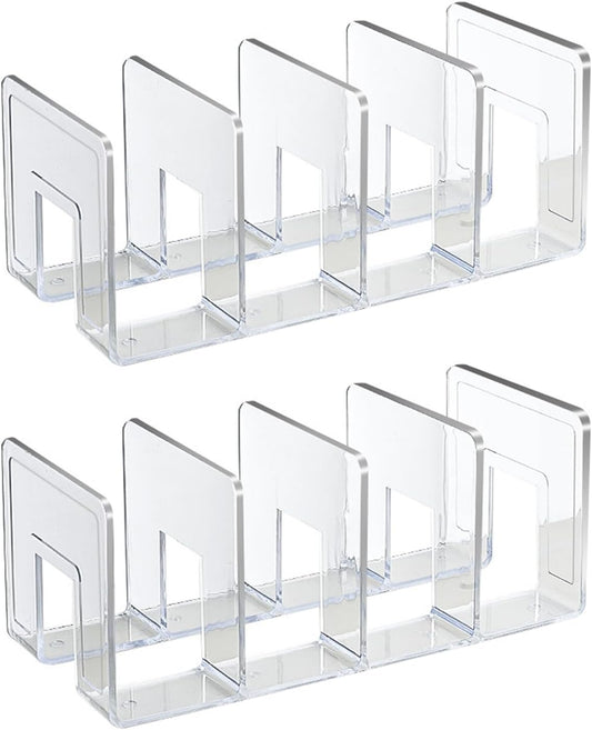 2PCS Acrylic File Organizer for Desk, Desktop Document/Mail Organizer, 4 Compartments Plastics Invisible Bookshelf Floating (12.5" x 5.7" x 5", Clear)