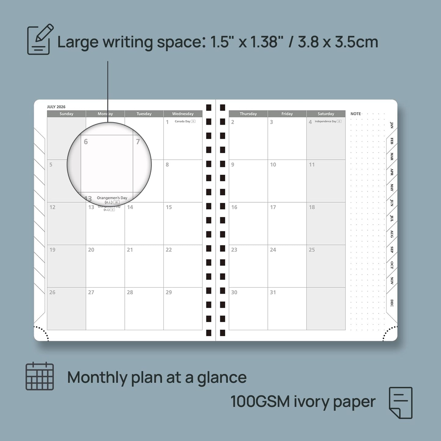 POPRUN 2026 Planner (Medium - 6.5'' x 8.5'') with Hourly Schedule, Vertical Layout - 2026 Weekly Calendar (Jan. 2026 - Dec.2026) for Time Management, Monthly Tabs, Spiral Bound, Soft Cover - Grey