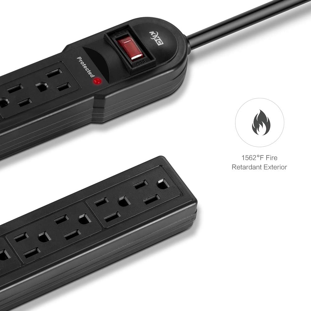 KMC 6-Outlet Surge Protector Power Strip 2-Pack, 600 Joule, Overload Protection, 2-Foot Cord