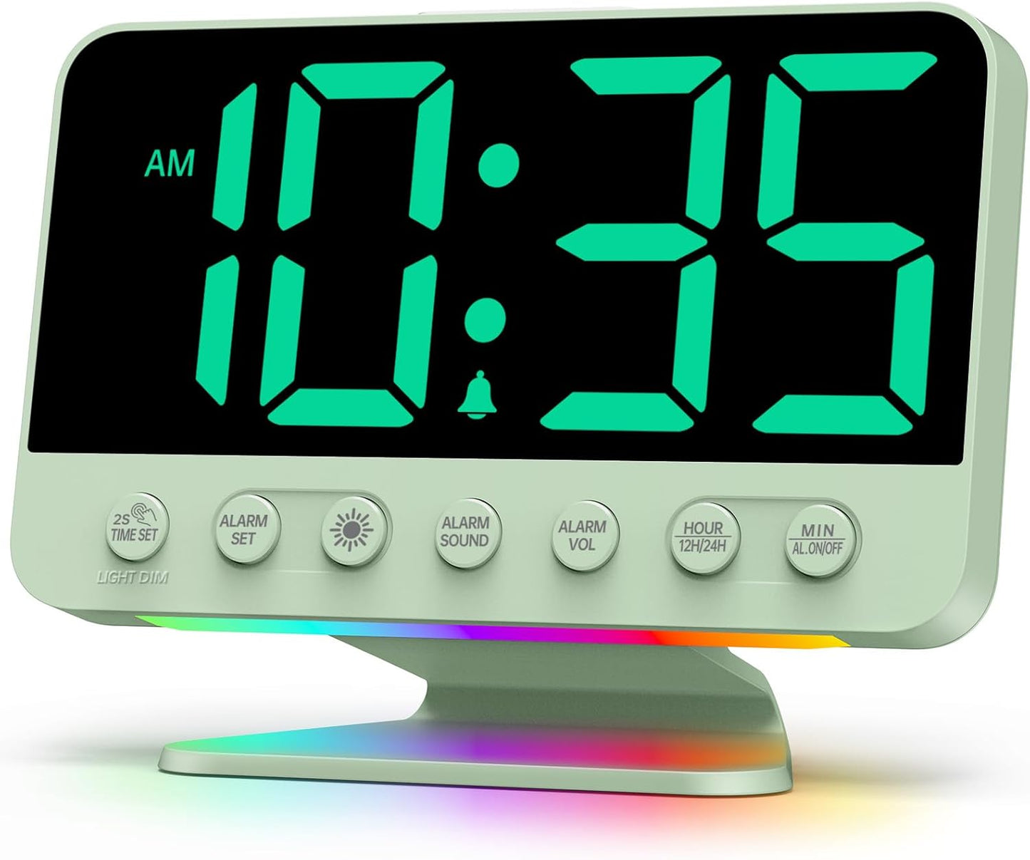 Digital Alarm Clocks for Bedrooms: Large Bold Number 5 Brightness Dimmer - Easy to Read Across The Room - 5 Alarm Sound 8 Night Light - Sage Green