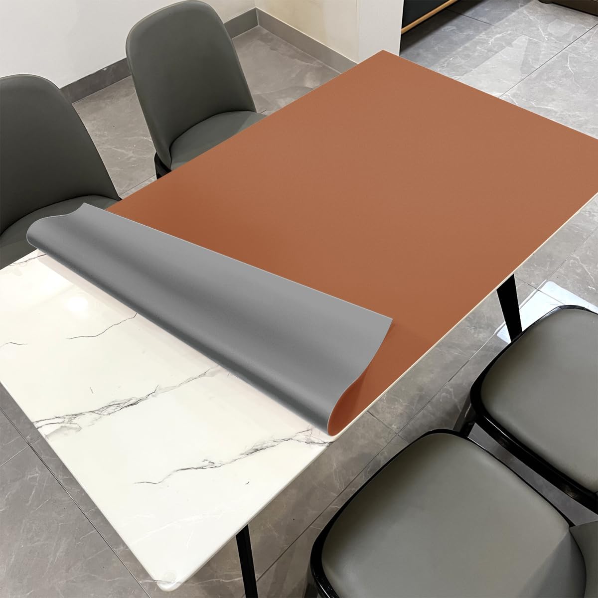 Leather Table Cover,1.8mm Thick,42x88 Inch Table Protector,Table Protector for Dining Room Table,Dining Table Cover,Protective Table Cover for Wood Table(Brown+Gray,42x88)