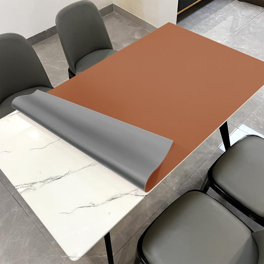 Leather Table Cover,1.8mm Thick,42x66 Inch Table Protector,Table Protector for Dining Room Table,Dining Table Cover,Table Cover Protector,Dining Table Protector(Brown+Gray,42x66)