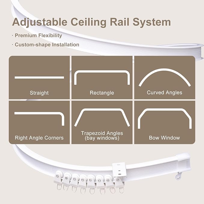 Room Divider Curtains & Flexible Bendable Tracks Set,Privacy Dividers Ceiling Track Curtain Window Blackout Curtains for Living Room Bedroom (W180 × H84 in 1 Panel Grey Drape & White Rail)