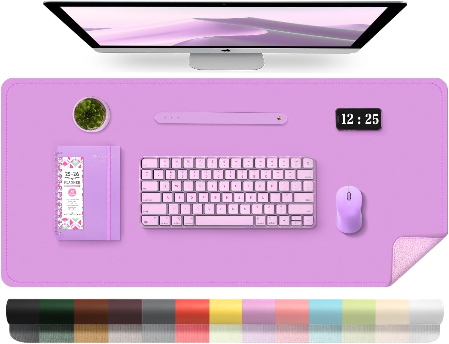 Leather Desk Pad Protector, 39.4'' X 17'' Large Mouse Pad, Office Desk Mat, Non-Slip PU Leather & Suede Base Desk Blotter, Laptop Desk Pad, Desktop Mat for Office Home, Lilac
