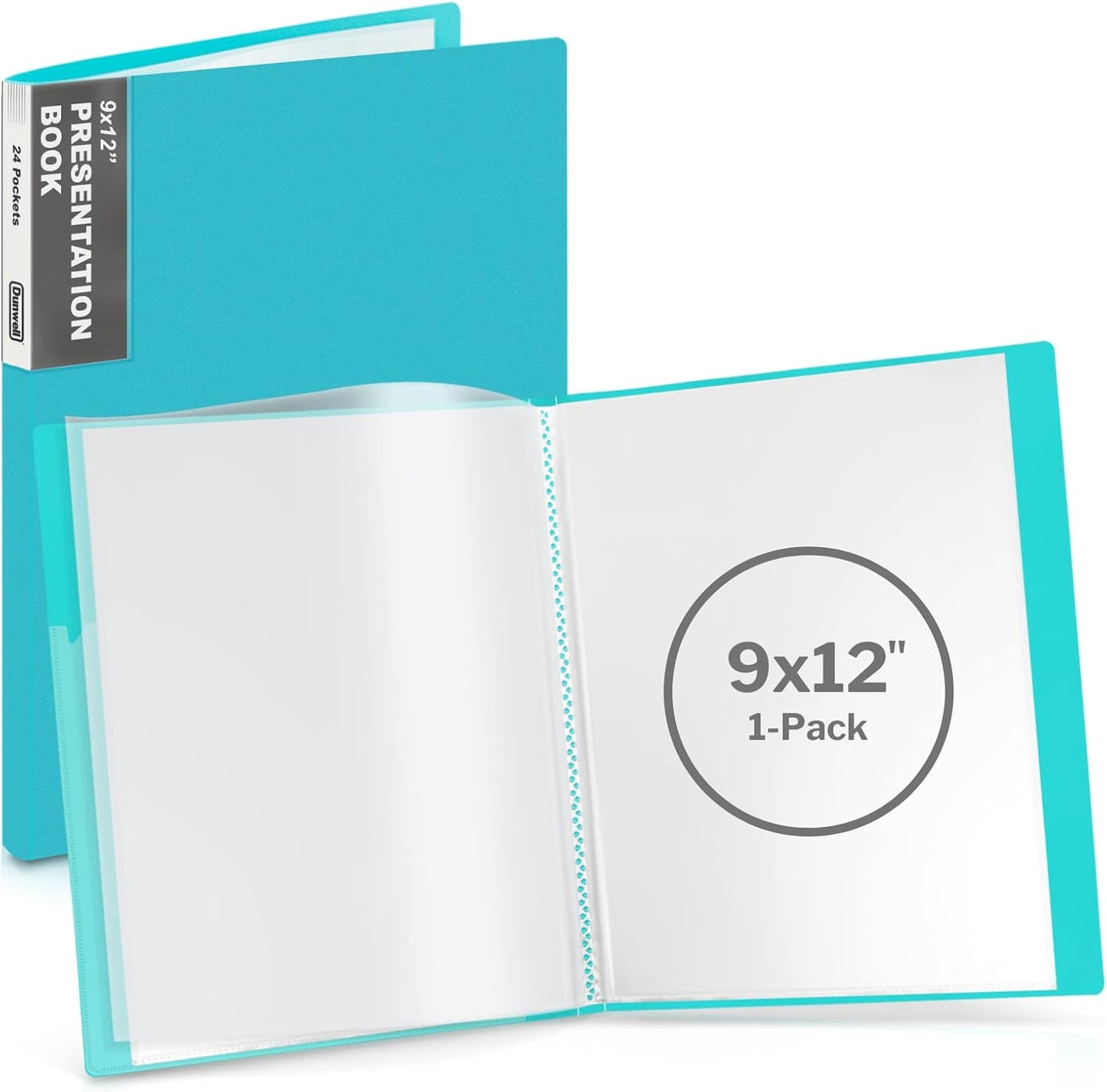 Dunwell 9x12 Presentation Binder with Clear Plastic Sleeves (Aqua), Folder for Artwork, 24 Pockets Display 48 Pages of 9 x 12 or A4 Size Documents, Kids Art, Keepsakes, Acid-Free Poly Portfolio Binder