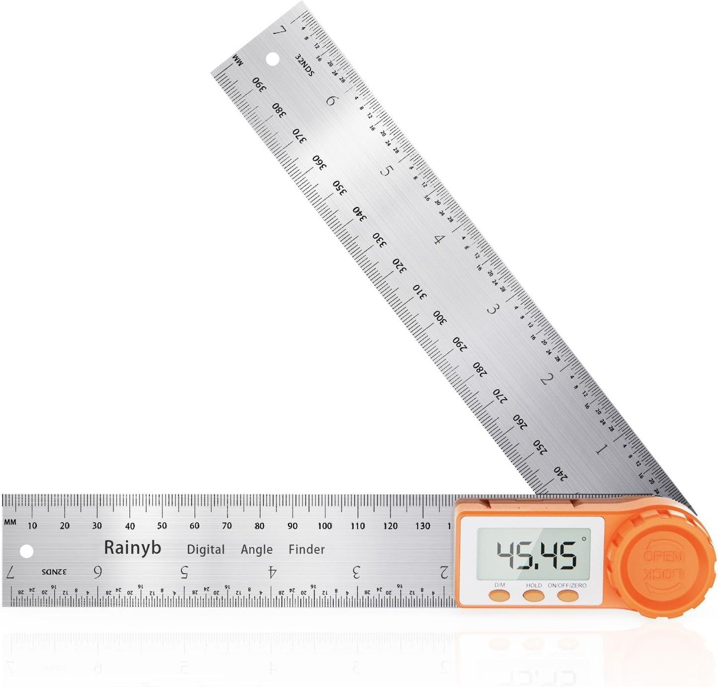 Rainyb Digital Angle Finder Tool 7inch/200 mm 0-360 Degree Stainless Steel Digital Protractor Ruler, Angle Measuring Tool for Carpenters, Woodworkers, Fabricators, Home DIY