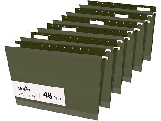ViVin Hanging File Folders, 1/5-Cut Adjustable Tabs with 48 Per Box, 1 Inch Expansion, 48 Pack Letter Size Hanging File Folders, Designed for Office Home School Filing Cabinet(Green)