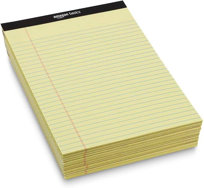 Amazon Basics 50 sheet Wide Ruled Lined Writing Note Pad, 8.5" x 11.75", 12-Pack, 600 Perforated Sheets, Canary