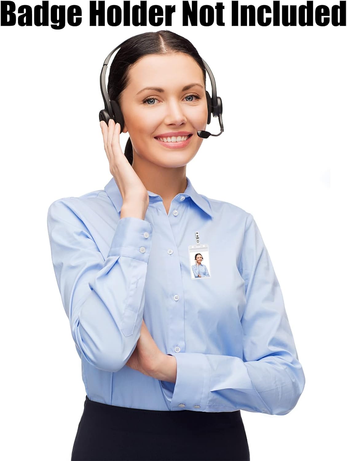 CABAX 30 Pcs Double Hole Metal Badge Clips with PVC Straps, ID Strap Clip Adapter ID Badge Clips for Badge Holders,Office,School, Clear