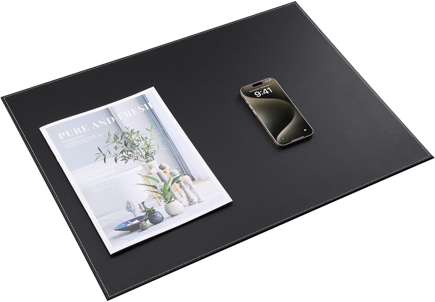 KINGFOM Desk Pad & Mat 24" x 18" Protector Large Mouse Pad PU Leather for Desktops and Laptops (Black)