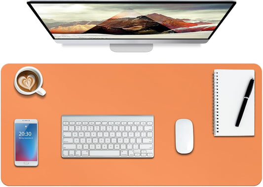 Boutilon Leather Desk Pad Protector,Non-Slip Mouse Pad,Laptop Desk Pad,Office Mouse Mat,Waterproof Leather Desk Blotter,Desk Writing Pad for Office and Home (L-Orange,35"x 17")