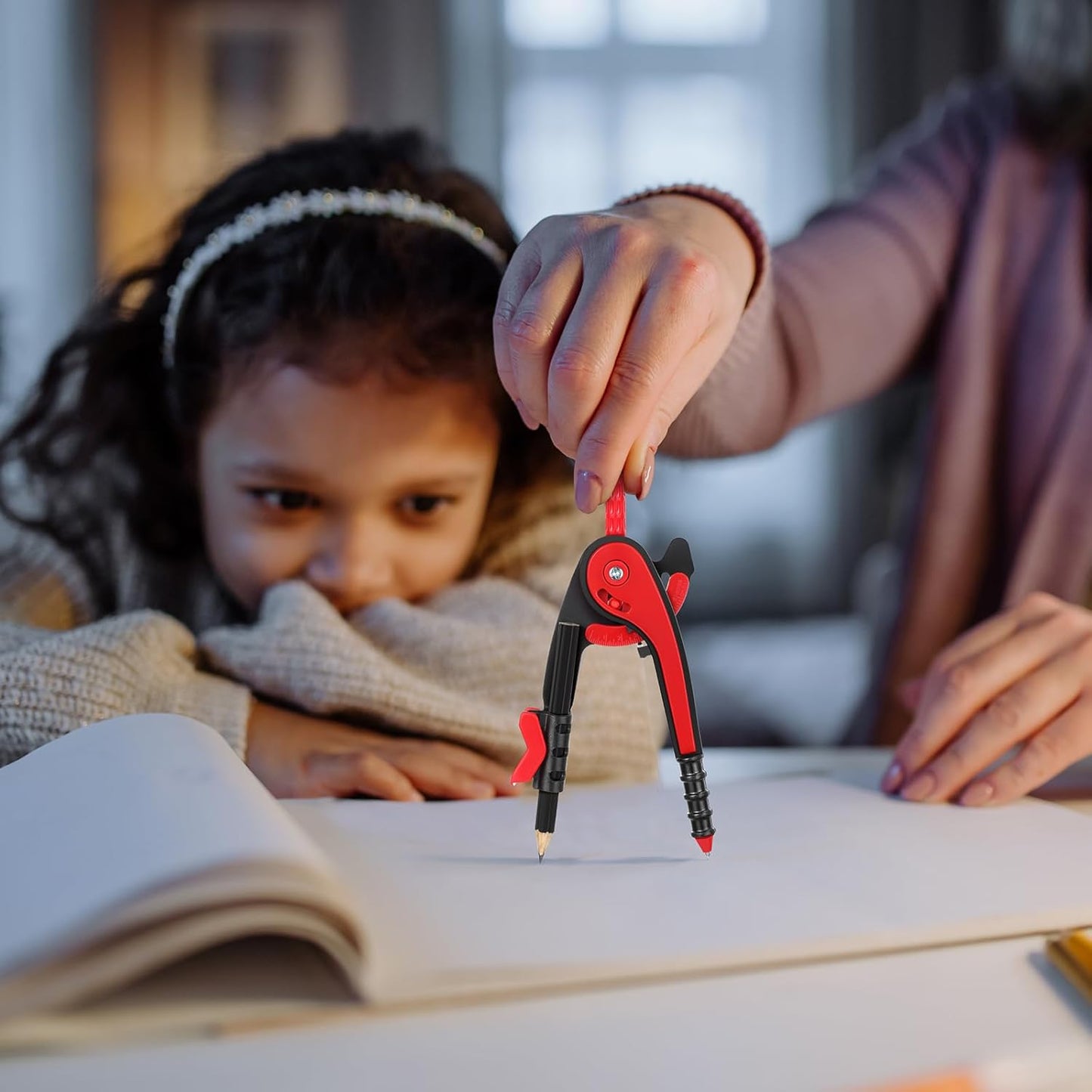 Eboot Red Student Geometry Math Set, Drawing Compass and 6 Inch Clear Swing Arm Protractors 180 Degree Math Protractor