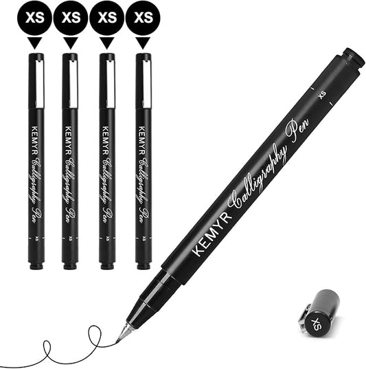 4 Micro Fine liner Drawing Art Pens Calligraphy Pens: XS Size Black Art supplies Waterproof Archival Black Ink Markers For Artists,Use for Professional Watercolor,Sketching