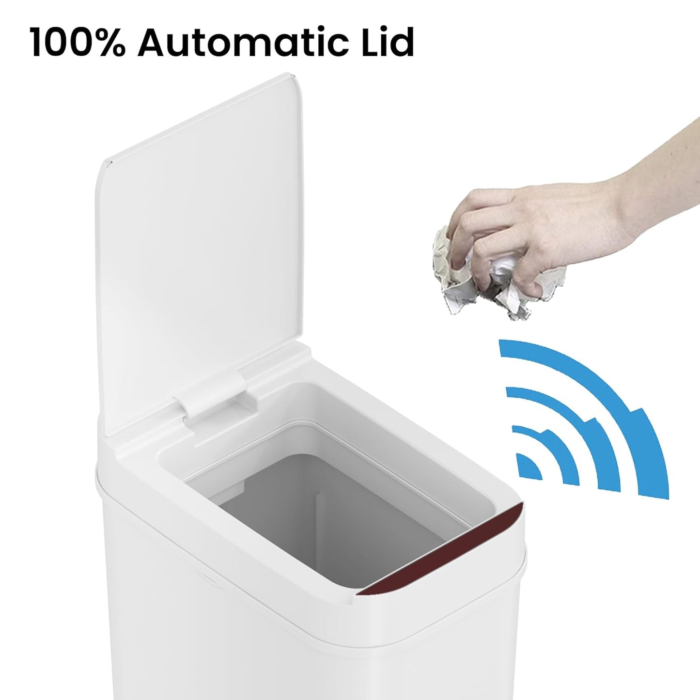 iTouchless 3 Gallon Bathroom Sensor Trash Can, 10 Liter Small Touchless Automatic Slim Garbage Bin with Lid, Smart Narrow Motion Control Commercial Waste Basket for Office, Bedroom, White