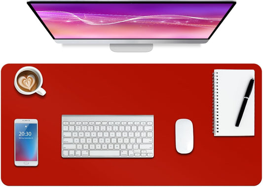 Boutilon Leather Desk Pad Protector,Non-Slip Mouse Pad,Laptop Desk Pad,Office Mouse Mat,Waterproof Leather Desk Blotter,Desk Writing Pad for Office and Home (S-Red,24"x 14")