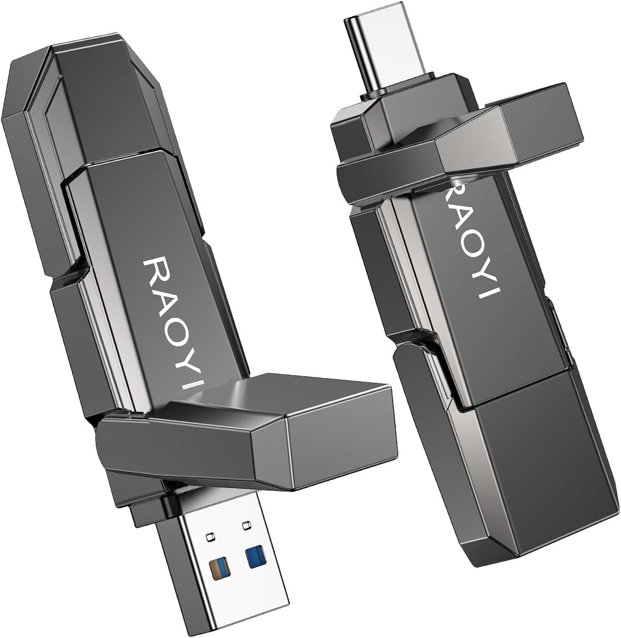 RAOYI 512GB USB C External SSD, 2-in-1 Solid State Drive Up to 450MB/s Dual USB 3.2 + Type-C Thumb Drive Portable SSD Drive for iPhone 15/16, Android, Tablet, PC and PS4