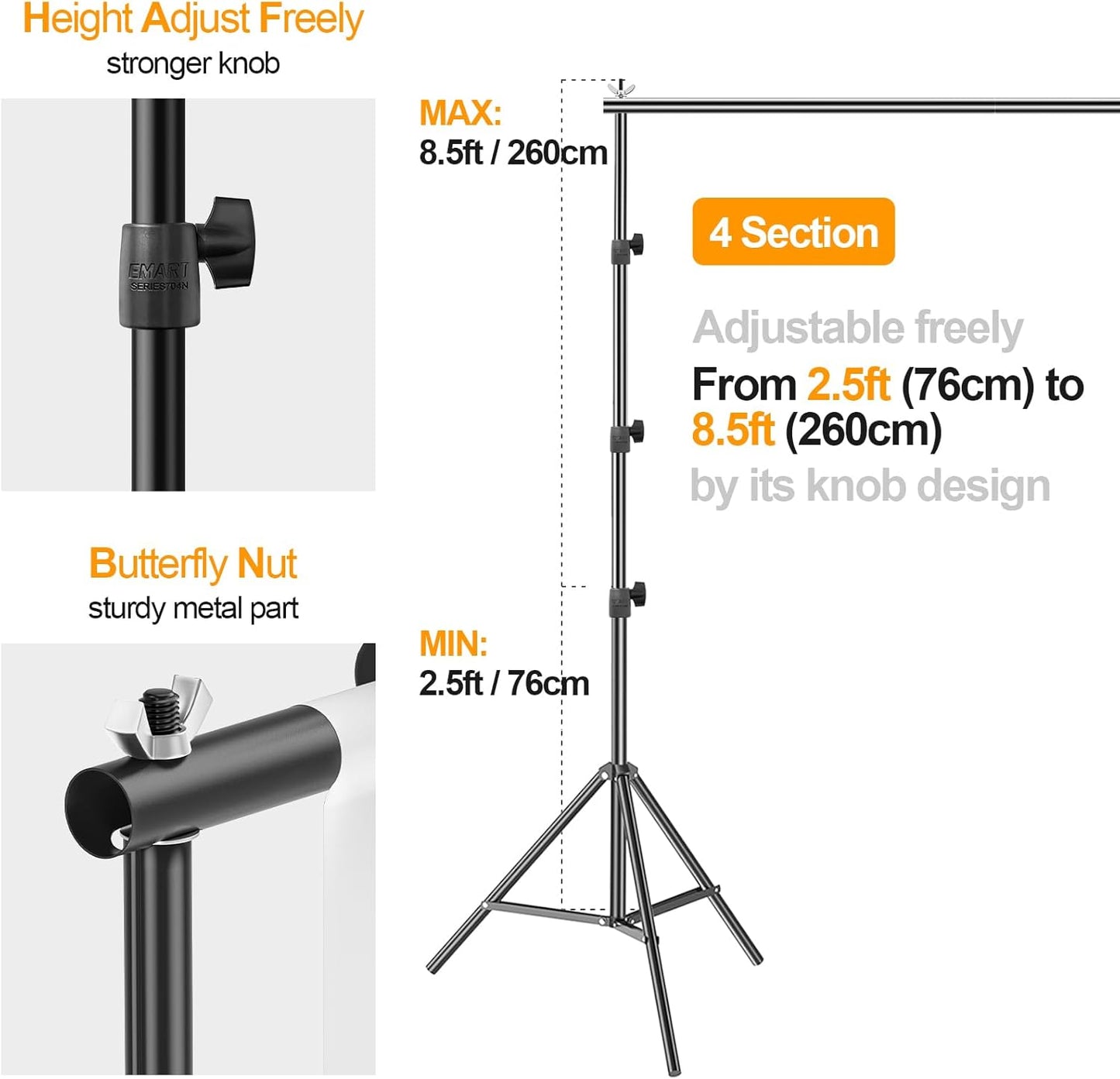 EMART Photo Backdrop Stand kit, 8.5 x 10 ft Back Drop Adjustable Frame for Photography, Photoshoot Banner Background Support Holder for Parties Dectoration