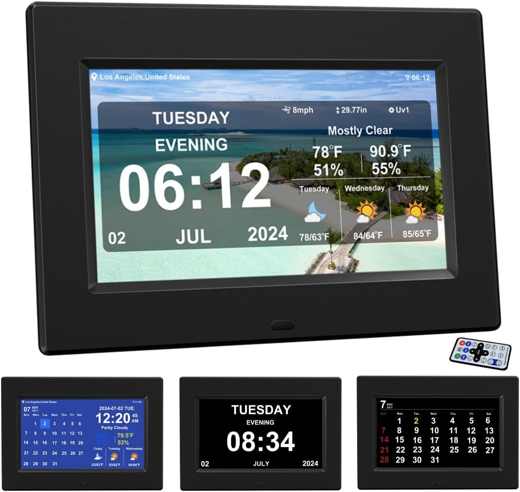 New Digital Weather Clock with Temperature Humdity Alarm Clock (7inch- Black)