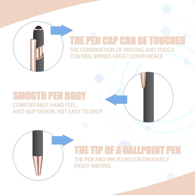8 Pcs Blue Ink Ballpoint Pen with Stylus Tip 2 in 1 Stylus Ballpoint Pen Metal Pens Stylus Pen for Touch Screens School Office Coworkers (Gray Rose Gold)
