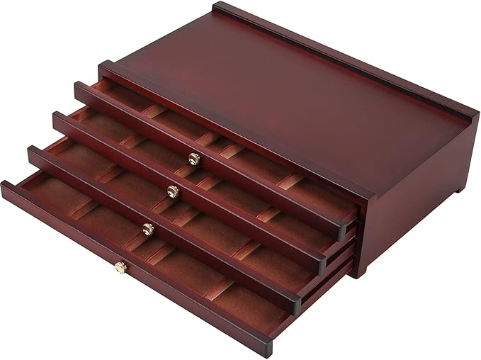 MEEDEN 4-drawer Wood Artist Supply Storage Box, Portable Beechwood Multifunctional Pencil Brush Organizer Wood Box with Drawer&Compartments for Pastels, Pencils, Pens, Makeup Brushes(Mahogany Color)