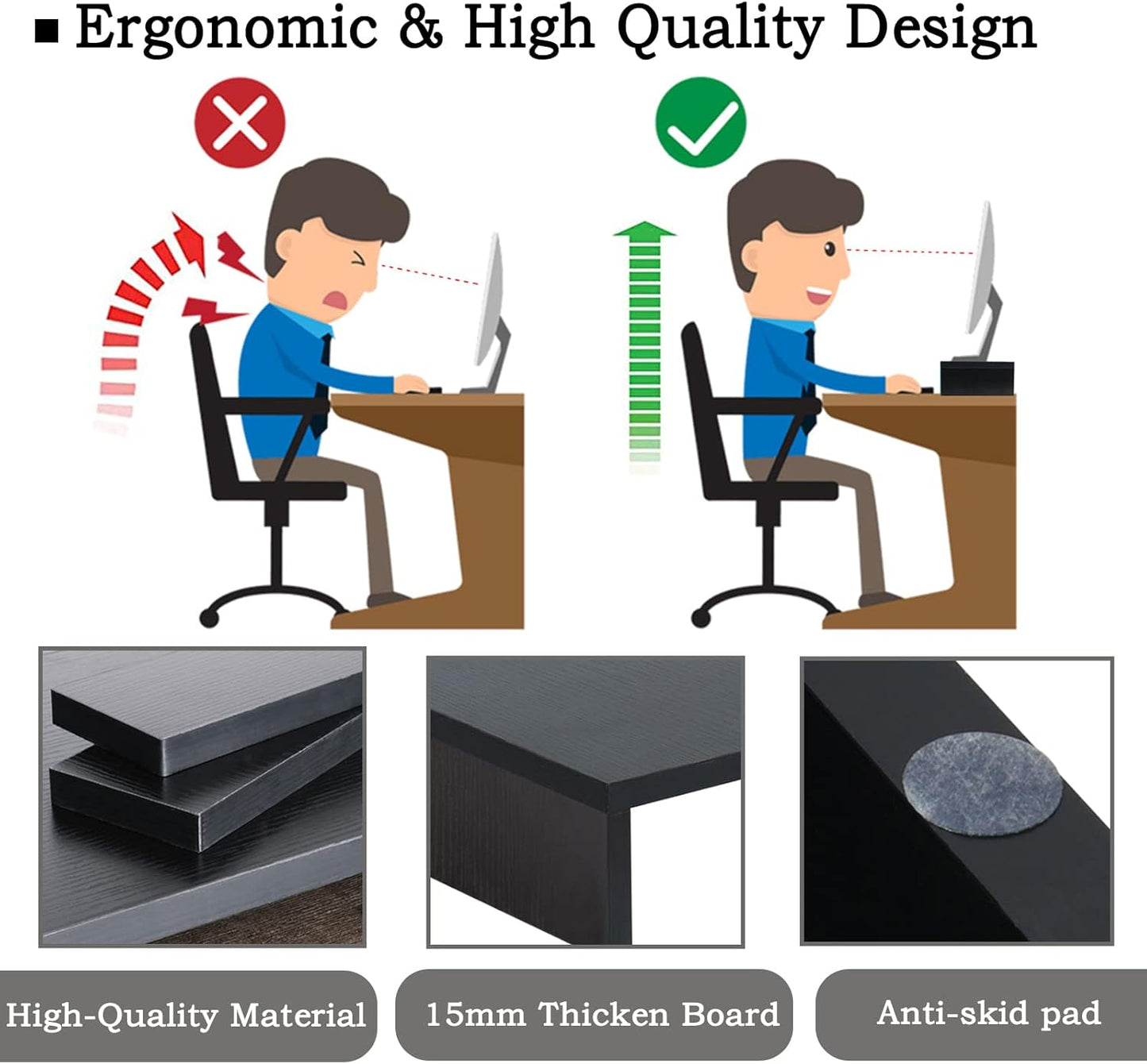 TEAMIX Wood Monitor Stand Riser-2 Pack, 2 Tier Adjustable Monitor Stand Dual Monitor Riser for 2 Monitors/Laptop/PC Black Computer Stand for Desk