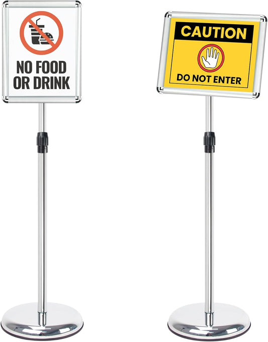 Poster Stand Holder Adjustable Pedestal Floor Standing Sign Holder Vertical and Horizontal View Sign Display, Aluminum Snap Open Frame with Safety Corner (Sliver-8.5x11)