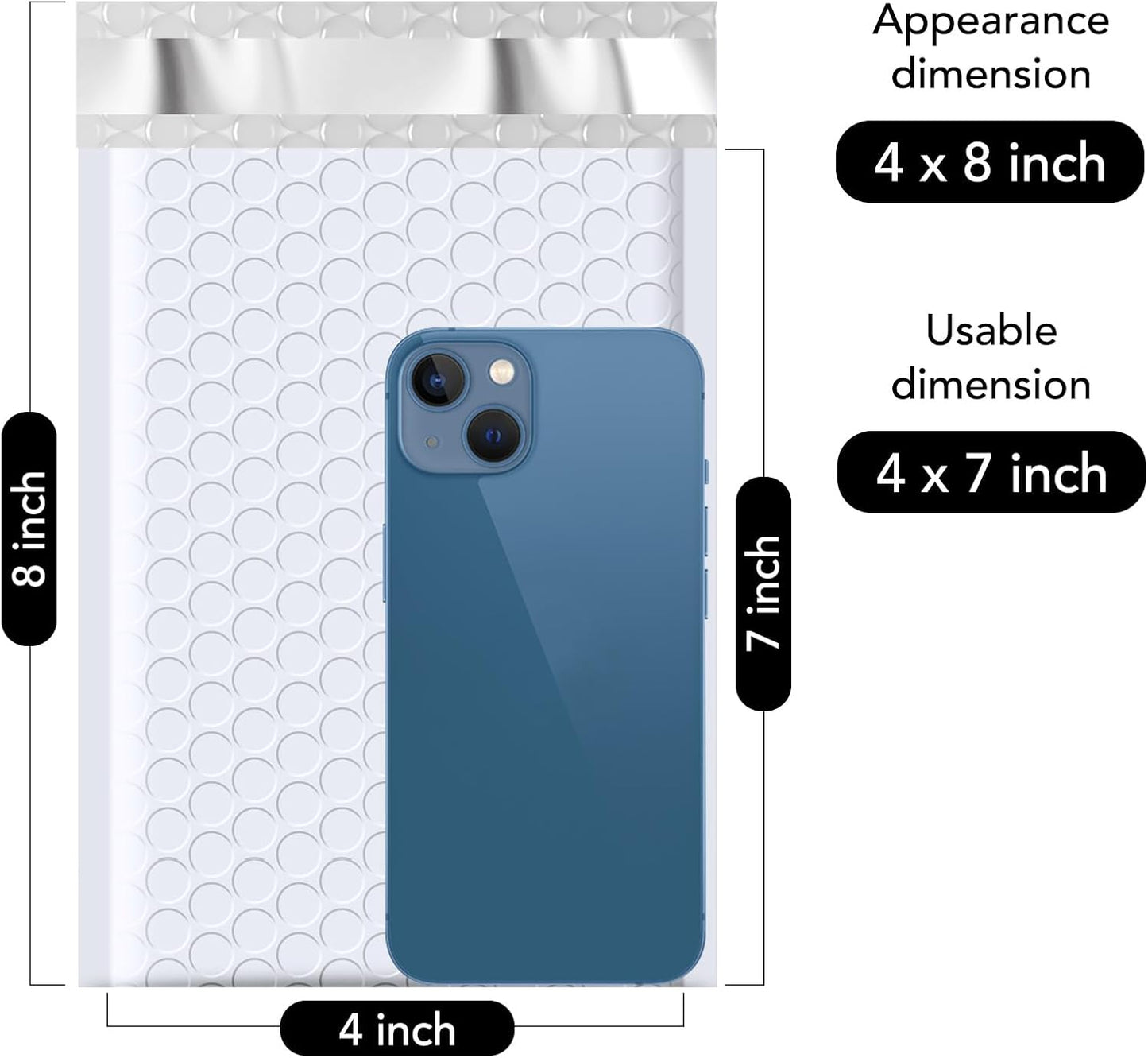 Fuxury Bubble Mailers 4x8 Inch 500 Pack Padded Envelopes Usable Size 4x7" Thick Mailing Envelopes Bubble Opaque Padded Mailers Shipping Bags for Mailing Jewelry Makeup Small Business White