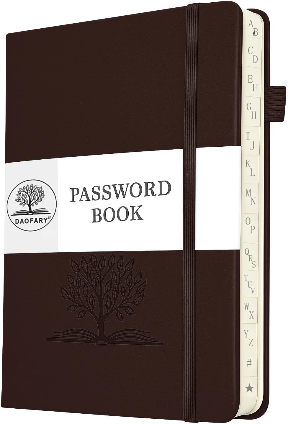 DAOFARY Password Book with Alphabetical Tabs - Small Password Keeper Book (5.6 * 4.3 in) with Inner Pocket, Hardcover Password Keeper Notebook for Log Internet Website Information (Dark Brown)