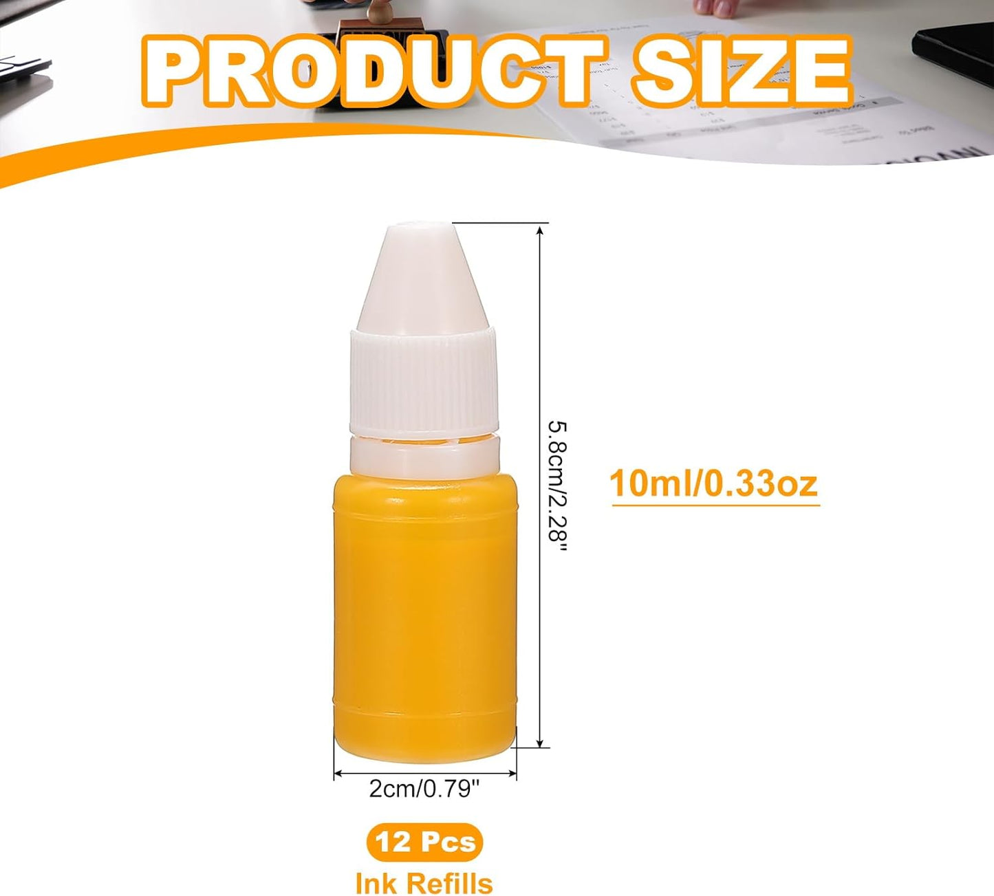 PATIKIL 0.33oz Refill Ink for Stamps and Ink Pads, 12Pcs 10ml Stamp Pad Ink Refill for Office Stamp Self Inking Stamp Date Stamp Scrapbooking, Gold Yellow