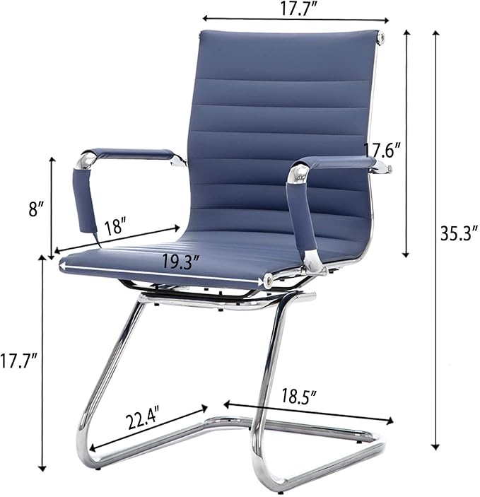Office Desk Chair No Wheels Set of 6 PU Leather Computer Chairs Mid Back Guest Chairs for School Reception Conference Waiting Room, Navy Blue