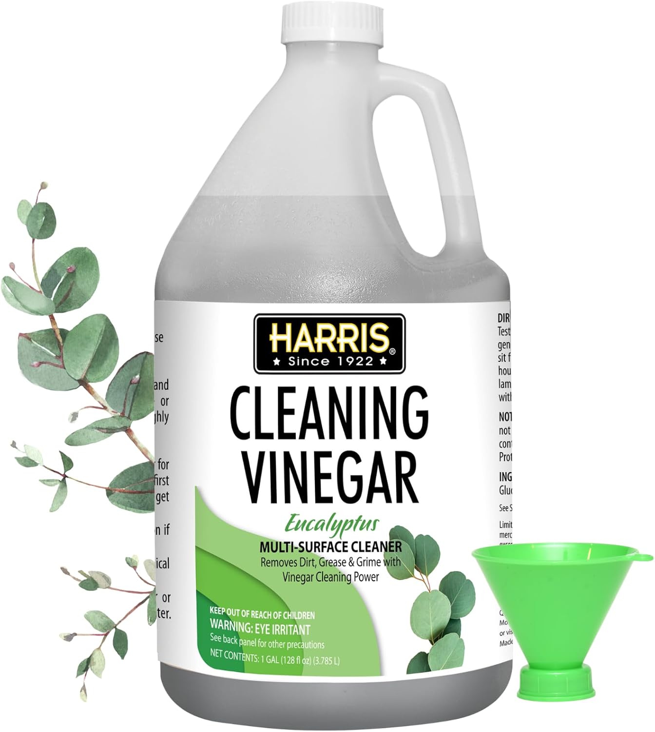 HARRIS Cleaning Vinegar All Purpose Household Surface Cleaner, 128oz (Eucalyptus) with Easy Pour Funnel Included