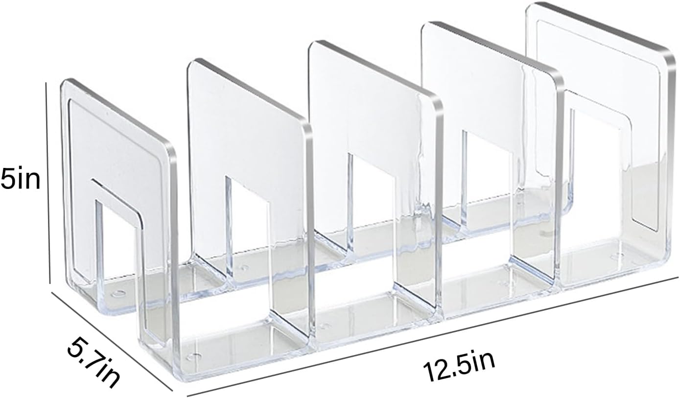 2PCS Acrylic File Organizer for Desk, Desktop Document/Mail Organizer, 4 Compartments Plastics Invisible Bookshelf Floating (12.5" x 5.7" x 5", Clear)