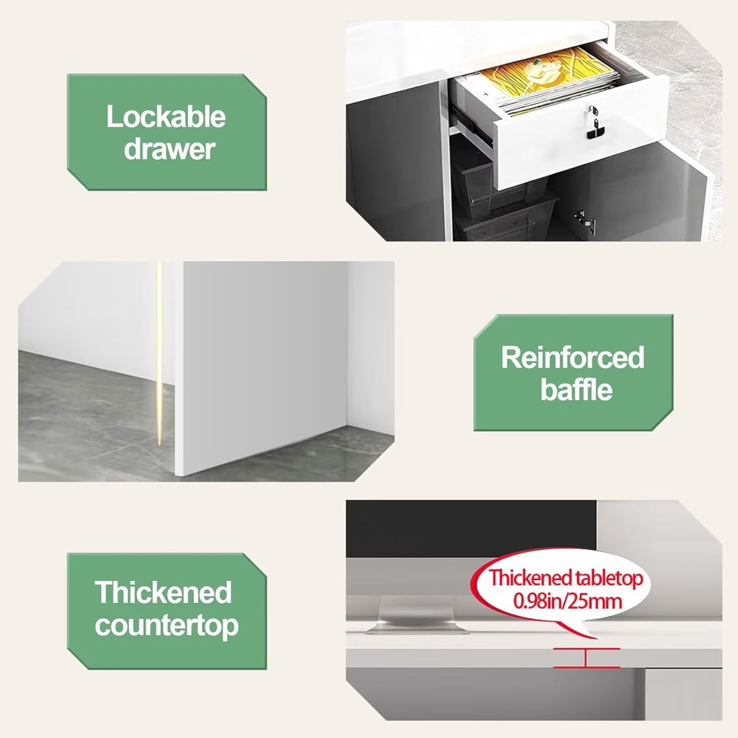 Reception Desk Modern Front Office Desk Reception Counter Receptionist Room Tables with Lock Drawer Checkout Cashier Counter for Lobby Beauty Salon, No Assembly Required White and Wood 79inch