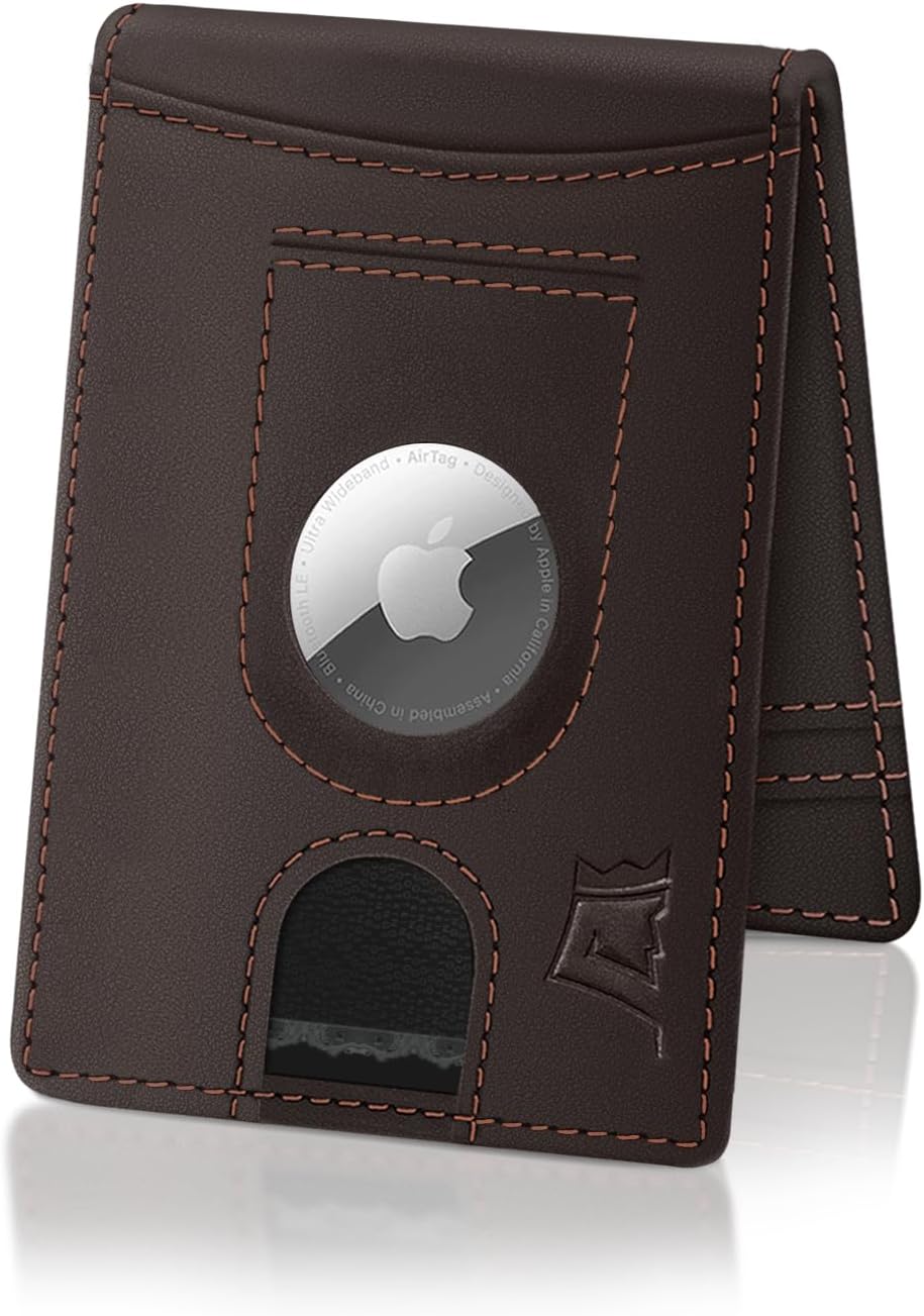 Kings Loot Trackable Airtag Wallet for Men | RFID Blocking Leather Design with Airtag Holder, Money Clip & Pull Tab | Minimalist Air Tag Wallets