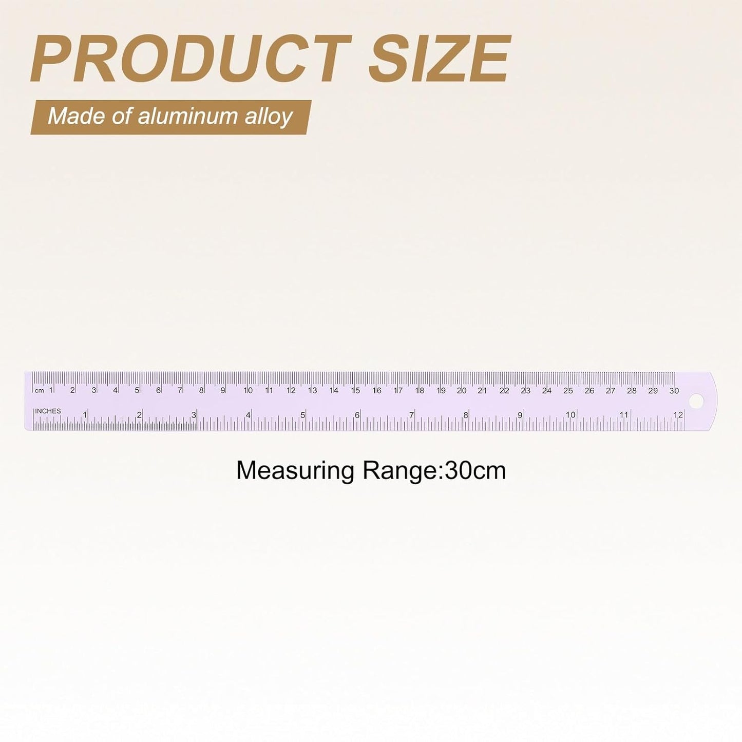 HARFINGTON 4pcs Metal Straight Ruler 30cm Metric SAE Aluminum Alloy Measuring Rulers Scale Tool with Hole for Measure Study Reading Classroom Office, Purple