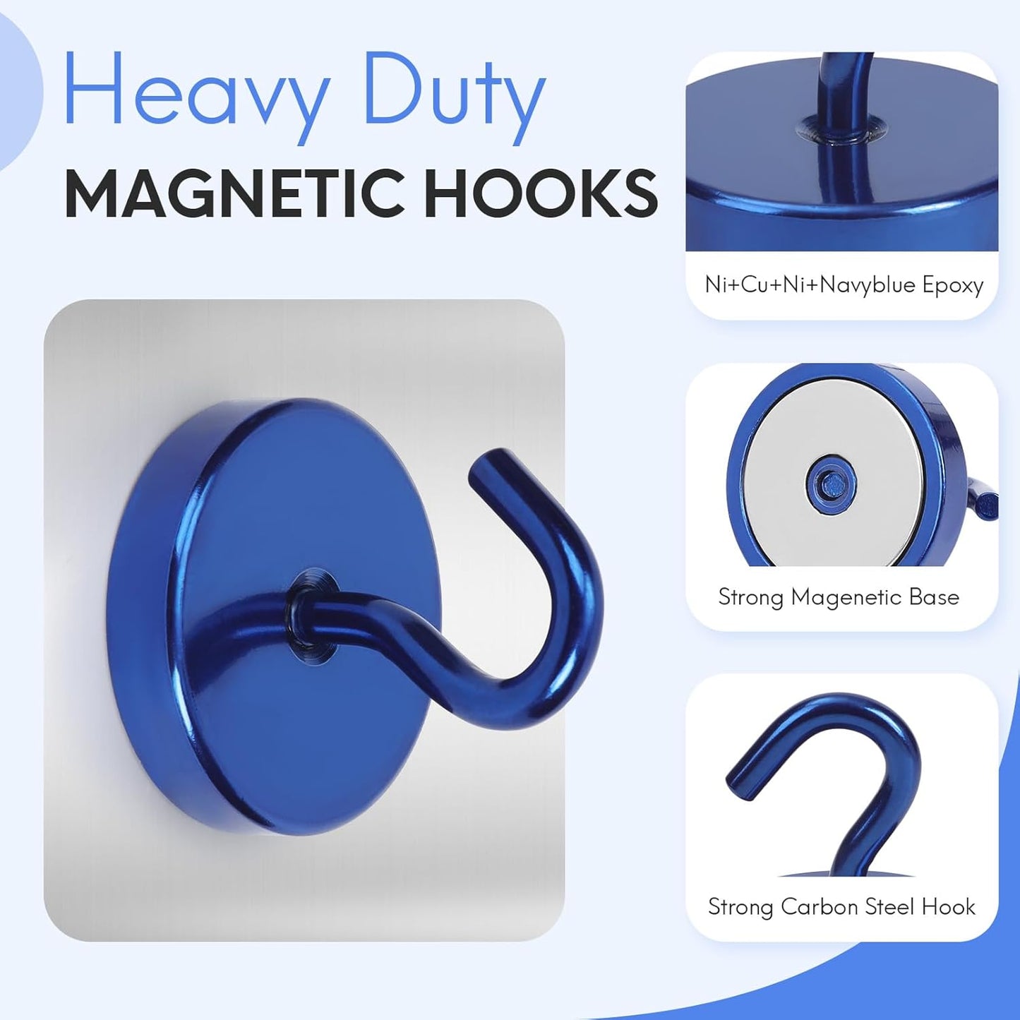 Neosmuk Magnetic Hooks, Heavy Duty 170lb Strong Magnets for Cruise Cabins, Ship Essentials, Large Metal Hooks for Hanging on Fridge(Navyblue,Pack of 4)