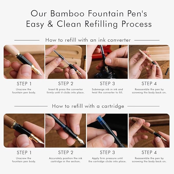 Wordsworth & Black Fountain Pen Set, Luxury Bamboo Wood - Extra Fine Nib, Gift Case; Includes 6 Ink Cartridges, Ink Refill Converter -Journaling, Calligraphy; Drawing, Smooth Writing [Maple Wood]