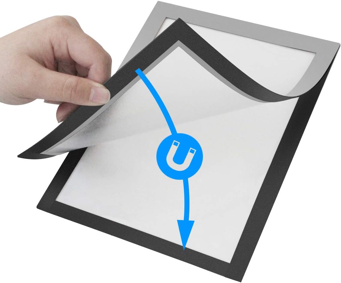 Document Sign Holder Pockets with Adhesive Back, Plastic Poster Picture Notice Display Frame for Window/Door/Wall/Cabinet, 8.5 x 11.6 Inches, Silver, 12 Pack