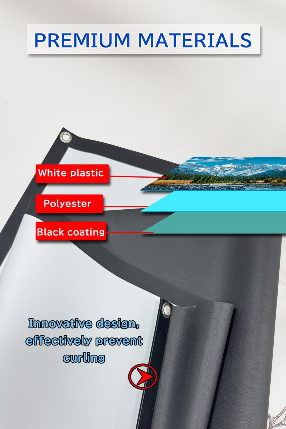 Projector Screen with Stand Outdoor 80 inch 4K HD 1.5-Gain Wrinkle-Resistant Movie Screen, 160° Viewing Angle, Projection Screen for Movie Night and Indoor 【80in】