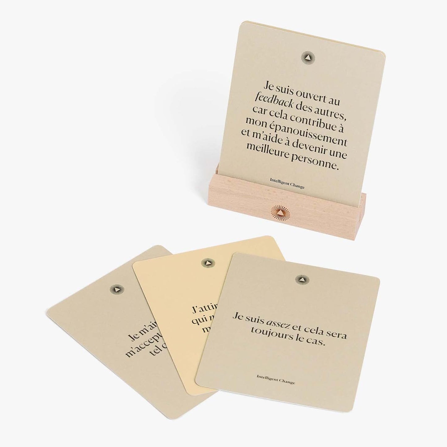 Intelligent Change French Mindful Affirmation Cards, Daily Words of Encouragement Cards, Self Affirmation Inspirational Gifts, Self Care Box of Positive Affirmations, Display Stand, Deck of 52