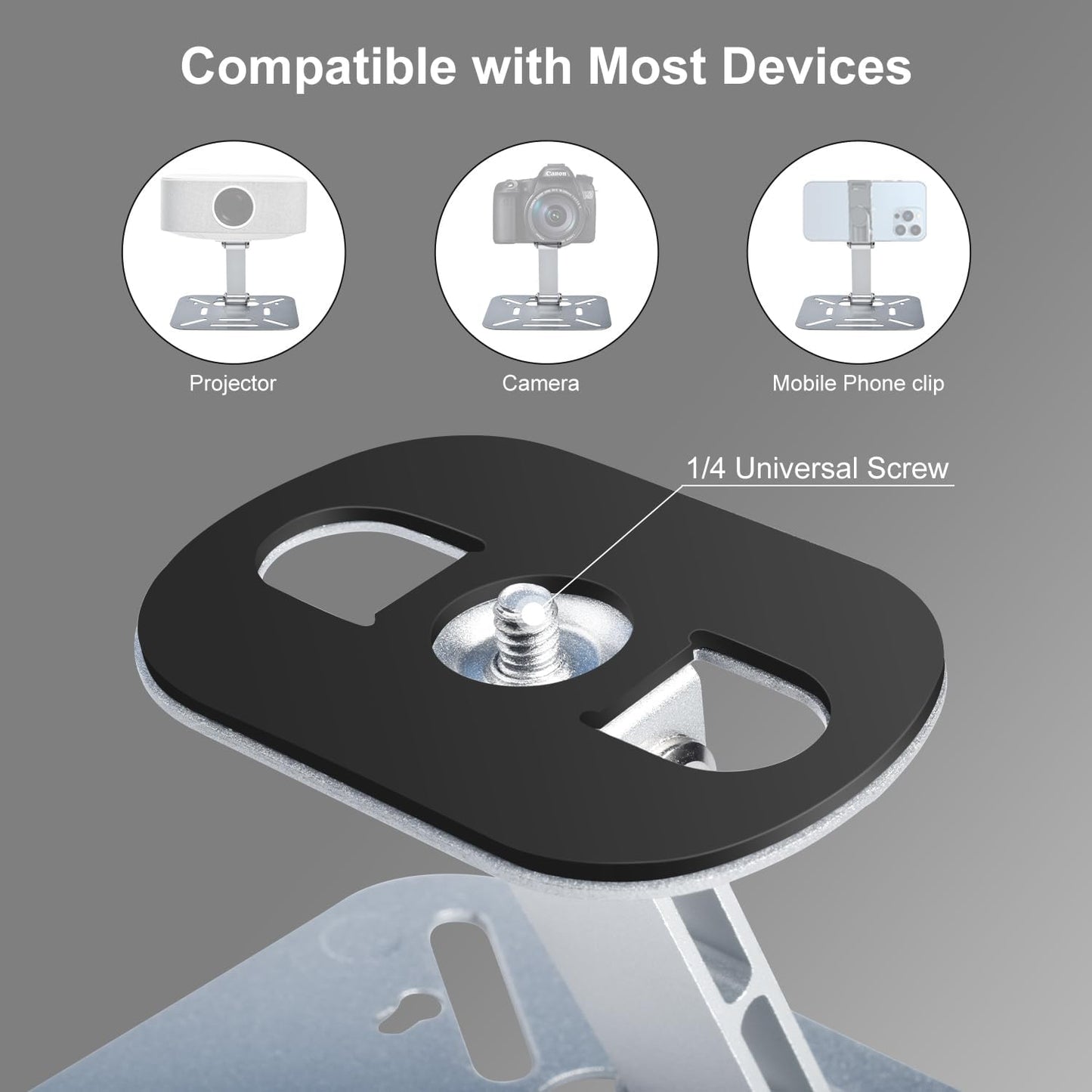 Projector Stand Table, Desktop Foldable Stand, Projector Ceiling Mount, Easy Setup with 180-Degree Adjustment, Compatible with More Projectors for Home,Outdoor,Office (Silver)