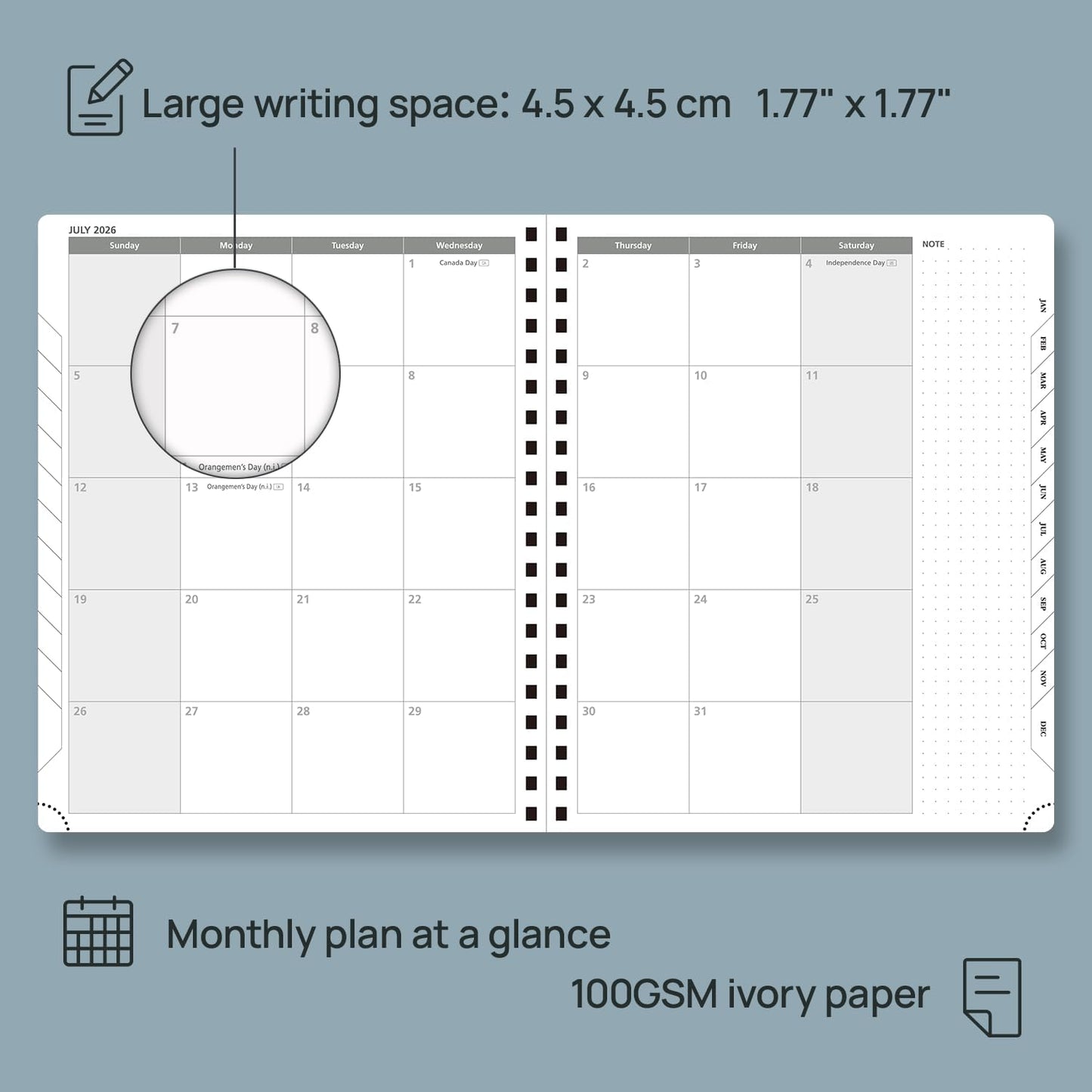 POPRUN 2026 Planner Weekly Notebook Calendar (Jan-Dec), Large Size 8.5'' x 10.5'' - Agenda 2026 Appointment Book with Monthly Tabs, Inner Pocket, Spiral Soft Cover, 100 GSM - Royal Blue