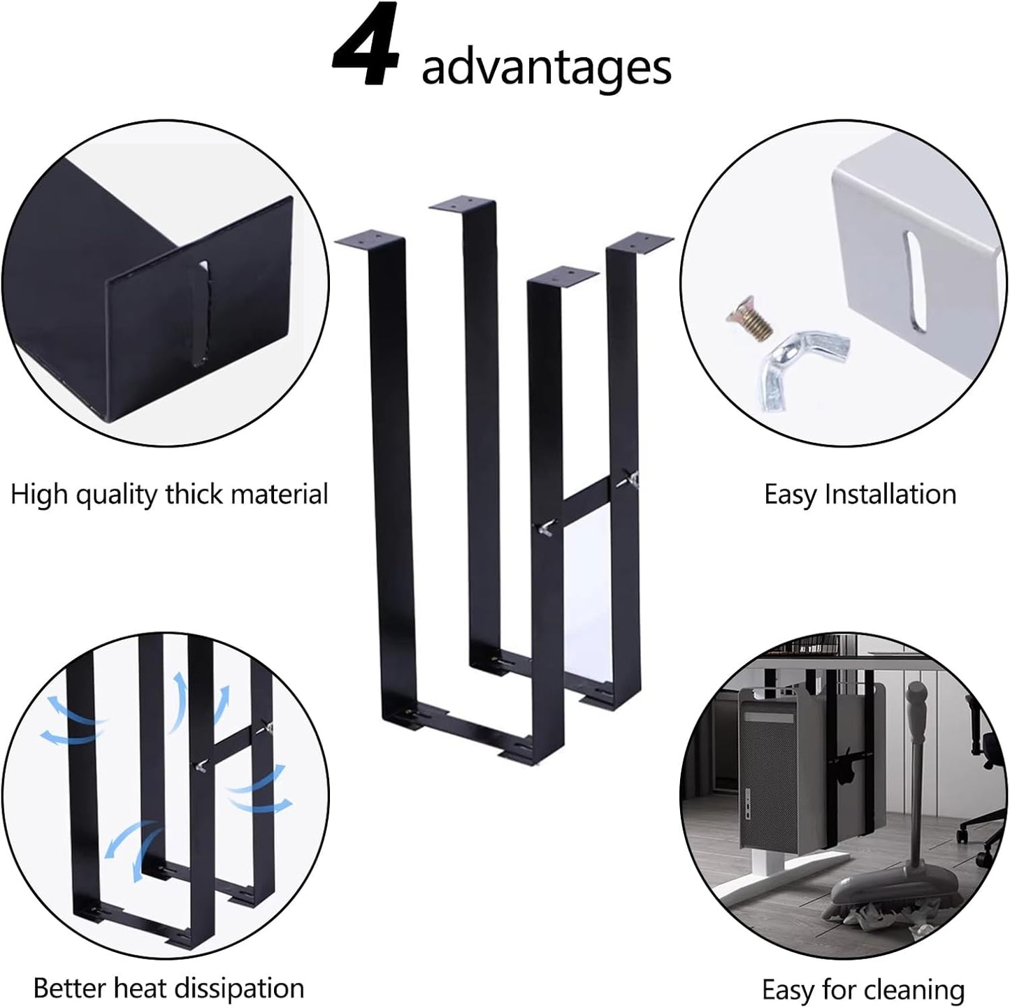 Durable PC Tower Stand | PC Stand for Carpet & Floor | Under Desk Laptop Mount | SPCC Cold Rolling Steel | Adjustable Width 190-250mm | Max Load 25kgs | White/Black (Black)