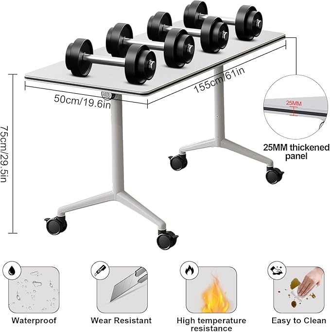 Conference Room Tables,Folding Conference Tables Rolling Meeting Modern Training Table with Flip Top,Mobile Conference Table with Four Locking Wheels,for Meeting Room Office Classroom(2Pack 61in)