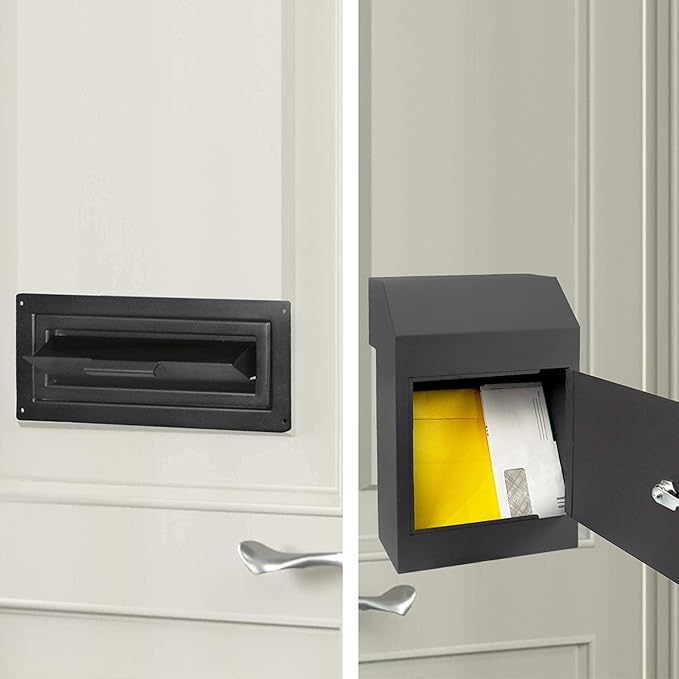 Through The Door Mail Drop Box - 1.2mm Steel Payment Dropbox - Door Mount Theft Proof Mailbox - Locking Deposit Drop Box for Night Key, Deposit, Cash, and Rent (Black)