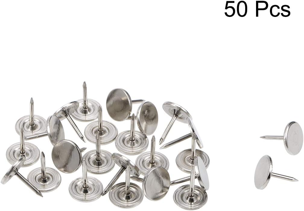 uxcell Upholstery Nails Tacks 11mmx13mm Flat Head Furniture Nails Pins Silver Tone for Furniture Sofa Headboards, 50 Pcs